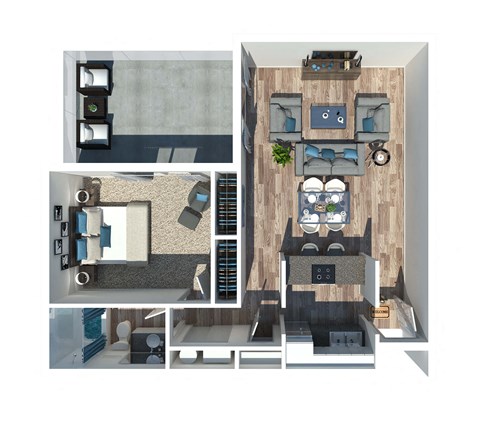 A1 One Bedroom Floorplan at Kinley Lofts, Knoxville, TN